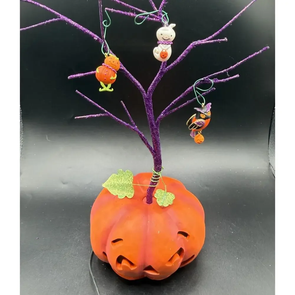 Hallmark Lighted Pumpkin Halloween W/ Mini Ornaments Tree Jack-o-lantern -Lo24